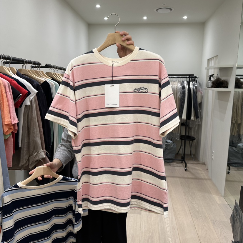 NOTTINGHAM直郵韓國代購㊣女裝新品休閑熱賣25春夏推薦T恤條紋NOTTINGHAMT恤圖色2
