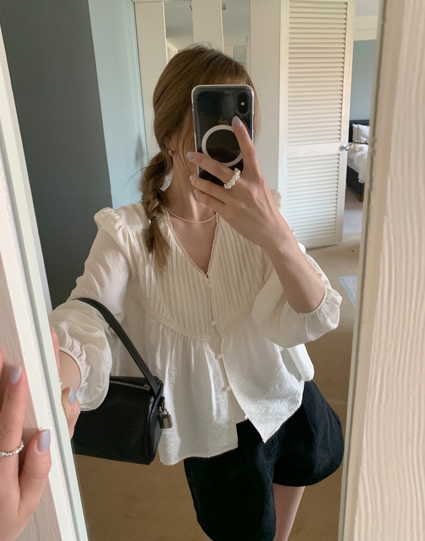 MELLOUNGE-멜라운지-T韓國直郵女裝新款推薦25春夏襯衫蕾絲衫MELLOUNGE-T襯衫/蕾絲衫