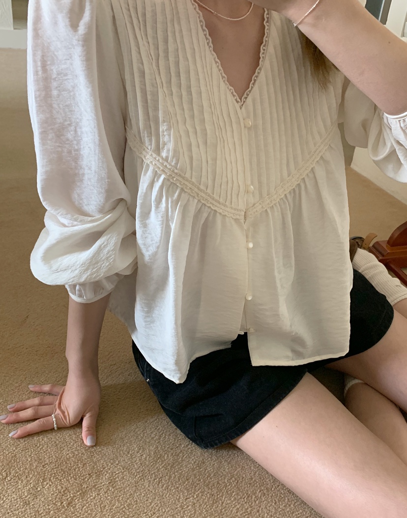 MELLOUNGE-멜라운지-T韓國直郵女裝新款推薦25春夏襯衫蕾絲衫MELLOUNGE-T襯衫/蕾絲衫