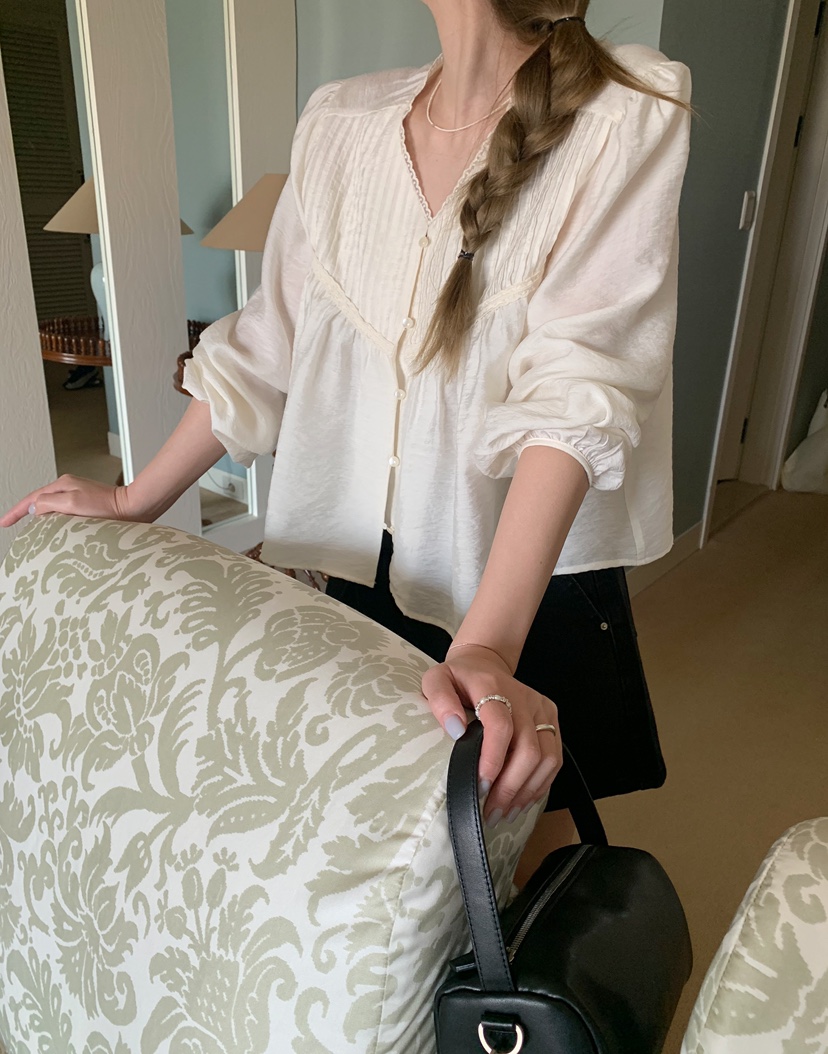 MELLOUNGE-멜라운지-T韓國直郵女裝新款推薦25春夏襯衫蕾絲衫MELLOUNGE-T襯衫/蕾絲衫