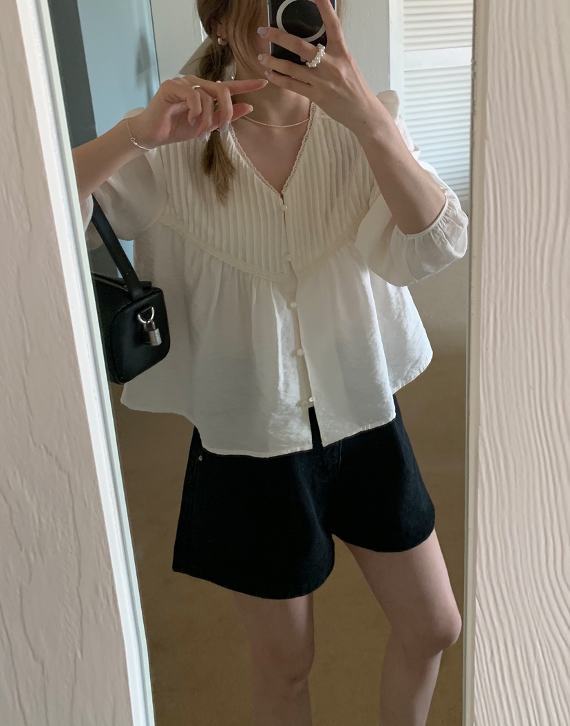 MELLOUNGE-멜라운지-T韓國直郵女裝新款推薦25春夏襯衫蕾絲衫MELLOUNGE-T襯衫/蕾絲衫