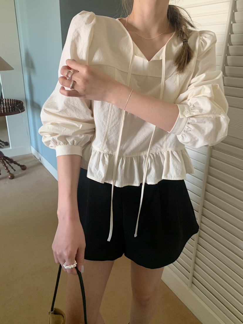 MELLOUNGE-멜라운지-T東大門實拍女士新款休閑襯衫蕾絲衫MELLOUNGE-T襯衫/蕾絲衫