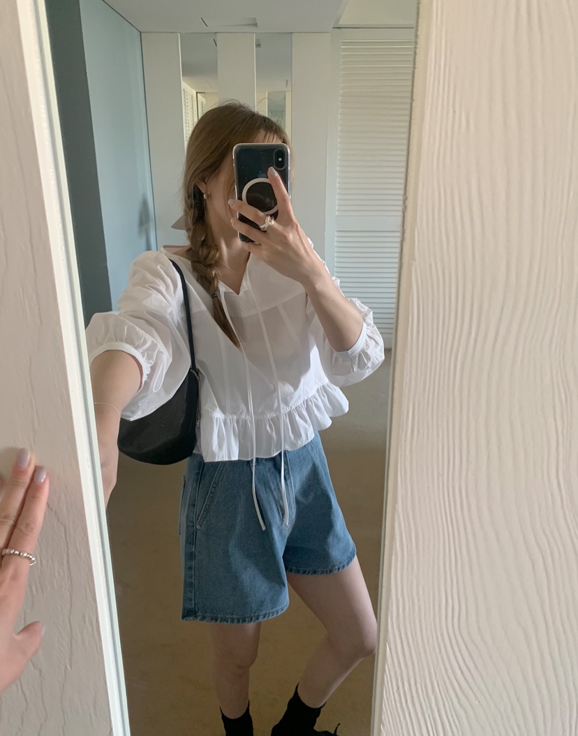 MELLOUNGE-멜라운지-T東大門實拍女士新款休閑襯衫蕾絲衫MELLOUNGE-T襯衫/蕾絲衫