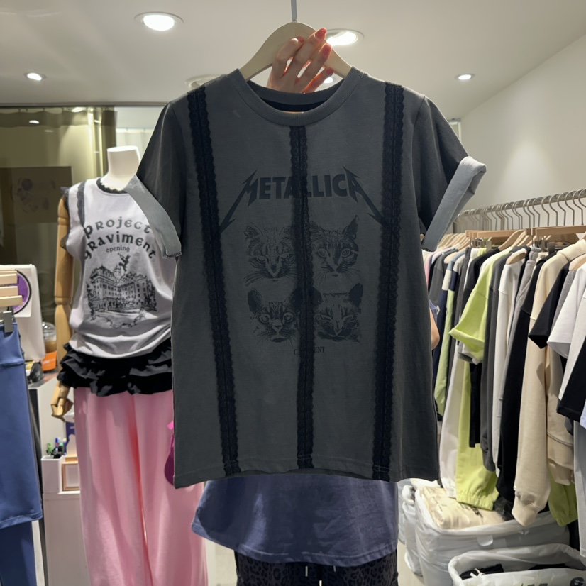 THE LOT韓國直郵㊣女裝新品休閑熱賣人氣推薦25春夏T恤蕾絲THE LOT/ LOTT恤圖色2