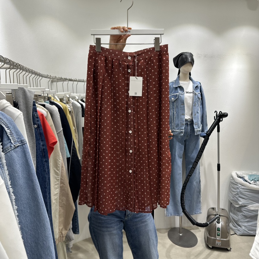INNI韓國直郵㊣女裝新品休閑25春夏人氣半身裙中短裙圓點裙inni半身裙/中短裙