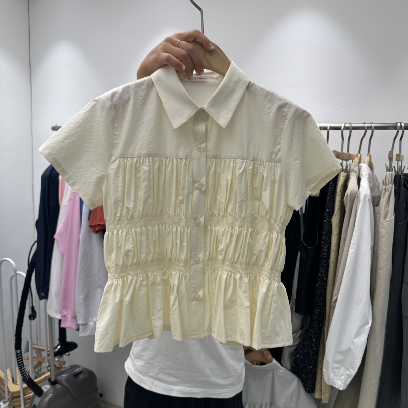 GOLDEN MARKET直郵韓國代購㊣女裝新品熱賣時尚人氣T恤褶皺GOLDEN MARKETT恤圖色2