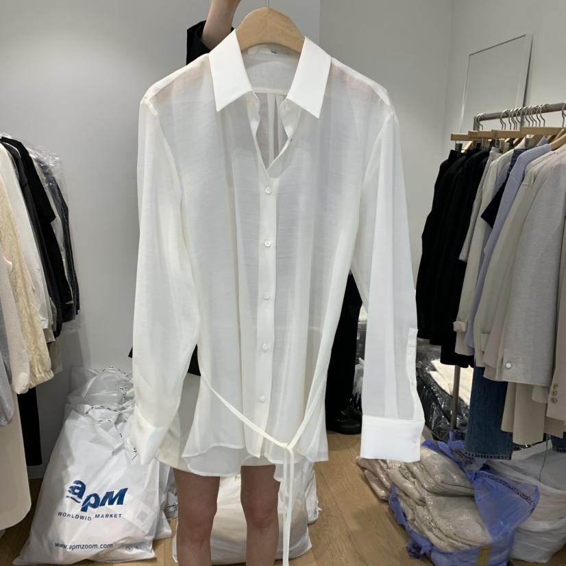 OUR-A韓國代購女裝新品真品職業休閑人氣襯衫蕾絲衫含腰帶OUR-A襯衫/蕾絲衫