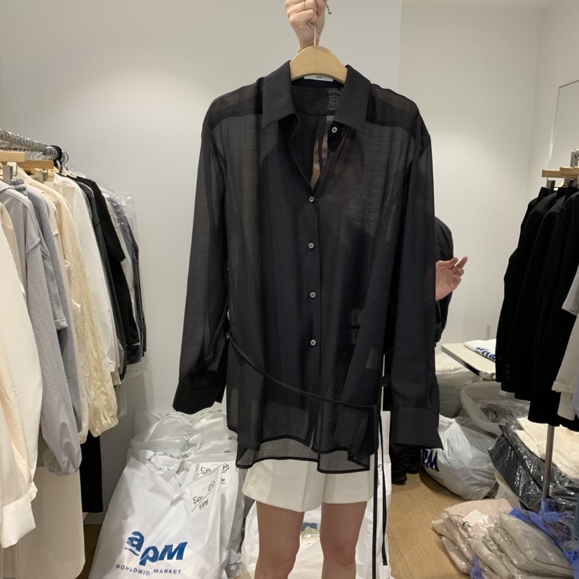 OUR-A韓國代購女裝新品真品職業休閑人氣襯衫蕾絲衫含腰帶OUR-A襯衫/蕾絲衫圖色4