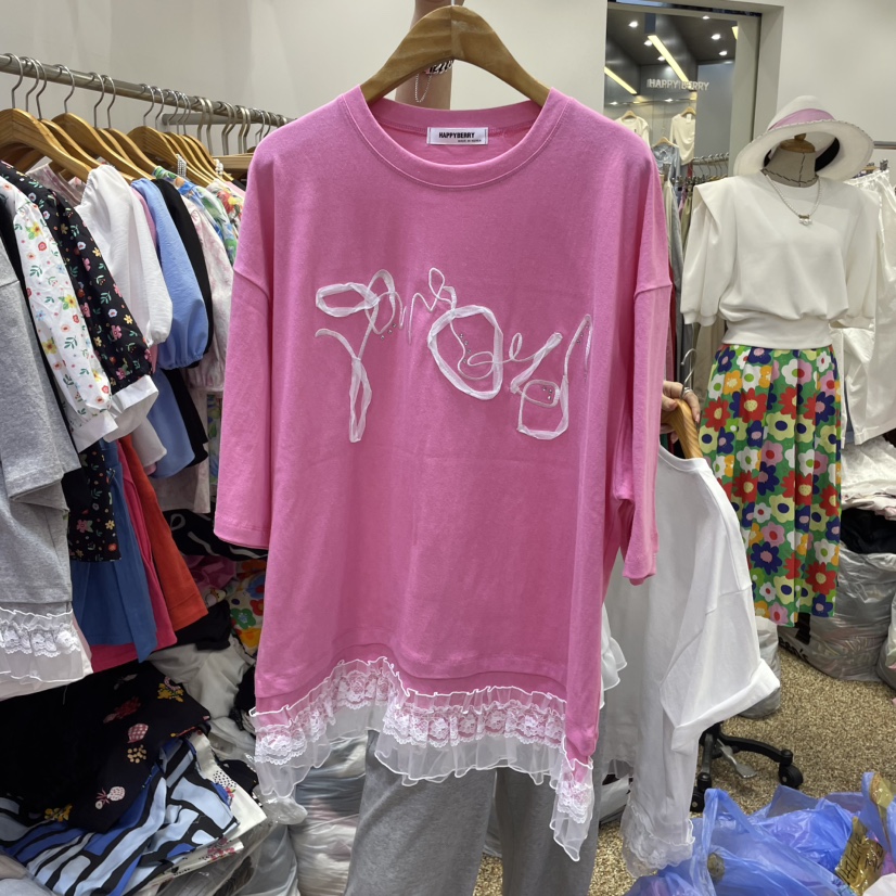 HAPPYBERRY韓國直郵㊣東大門實拍女裝新品25春夏T恤蕾絲長款HAPPYBERRYT恤