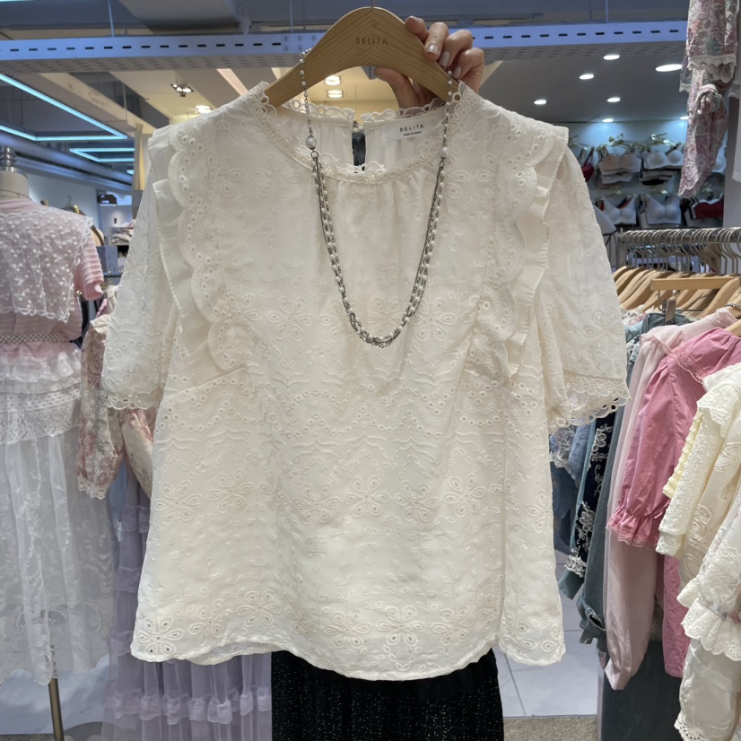 空韓國代購女士新品人氣真品25春夏時尚推薦休閑襯衫蕾絲衫BELITA襯衫/蕾絲衫圖色1