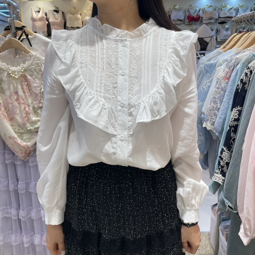 空東大門代購女裝新品職業25春夏時尚推薦人氣襯衫蕾絲衫刺繡BELITA襯衫/蕾絲衫圖色2