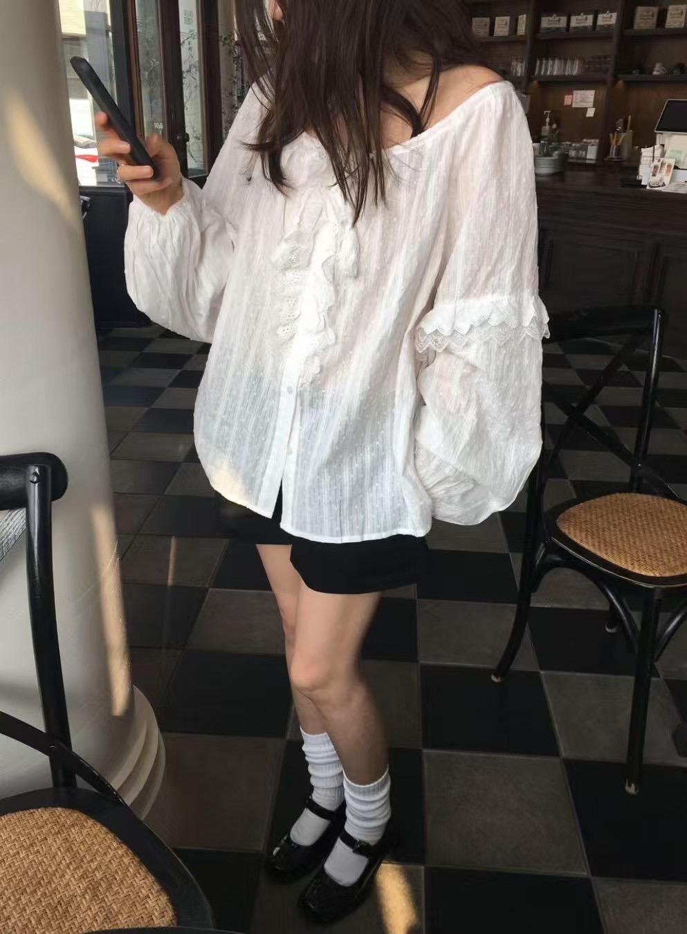 REBORN韓國代購女裝新款職業休閑時尚人氣熱賣真品襯衫蕾絲衫REBORN襯衫/蕾絲衫