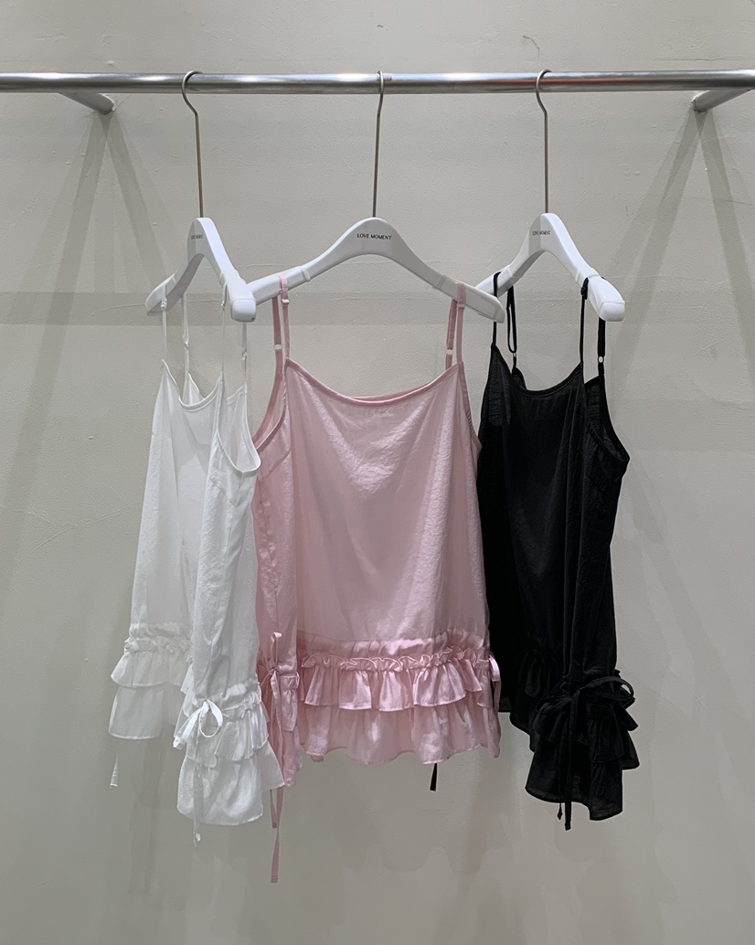 LOVE MOMENT東大門實拍女裝新款職業推薦吊帶背心荷葉邊天絲LOVE MOMENT吊帶/背心