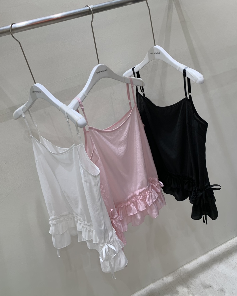 LOVE MOMENT東大門實拍女裝新款職業推薦吊帶背心荷葉邊天絲LOVE MOMENT吊帶/背心