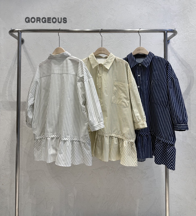 GORGEOUS韓國直郵女士新品人氣25春夏推薦職業襯衫蕾絲衫條紋GORGEOUS襯衫/蕾絲衫