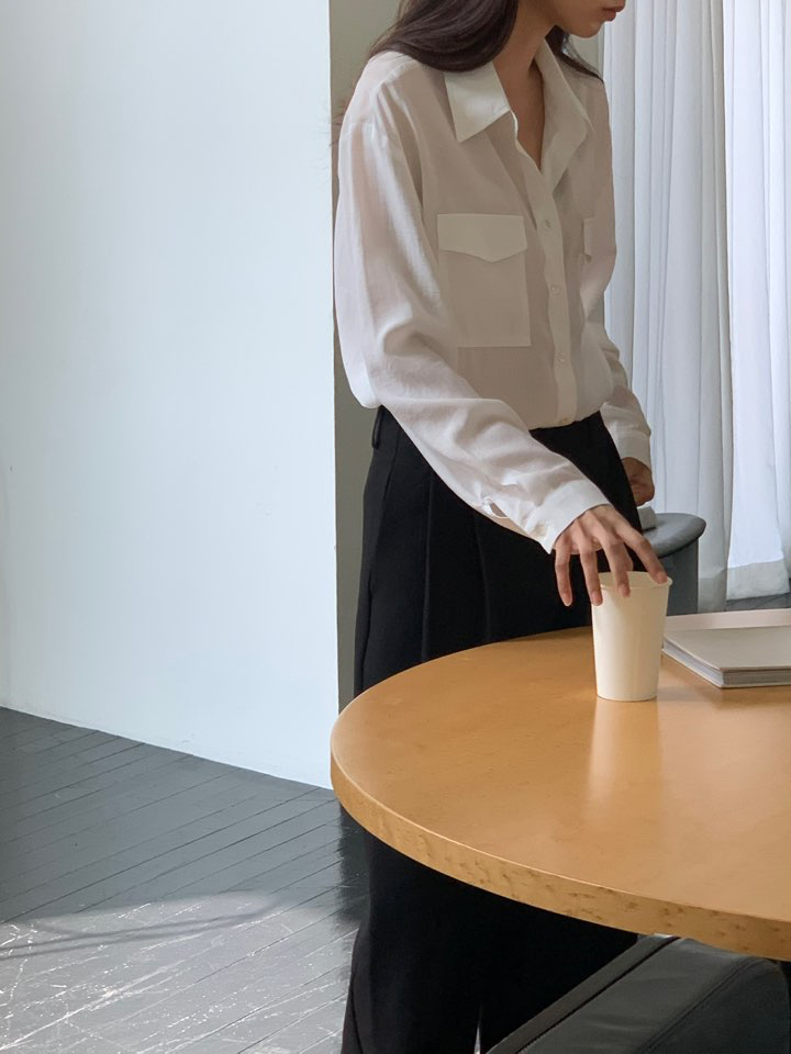 NOTICE韓國直郵㊣東大門實拍女裝新品熱賣推薦襯衫蕾絲衫口袋NOTICE襯衫/蕾絲衫