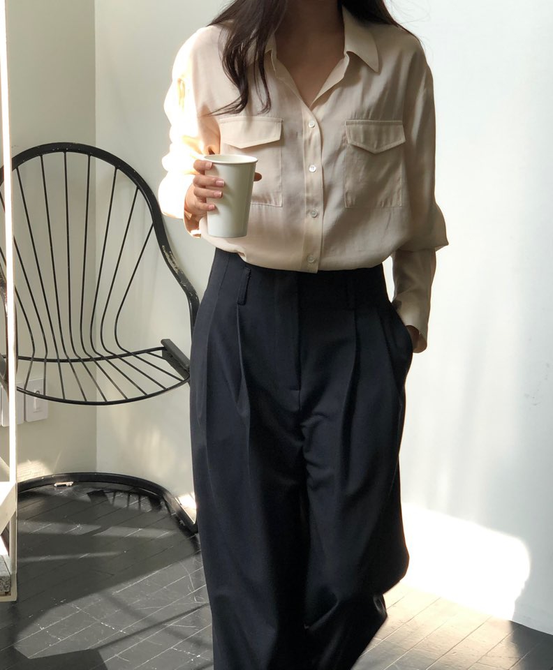 NOTICE韓國直郵㊣東大門實拍女裝新品熱賣推薦襯衫蕾絲衫口袋NOTICE襯衫/蕾絲衫