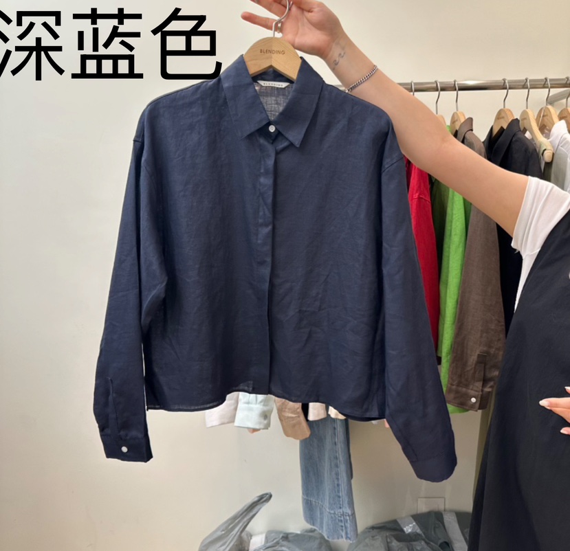 BLENDING-p韓國直郵女裝新品推薦時尚25春夏襯衫蕾絲衫亞麻BLENDING襯衫/蕾絲衫圖色8