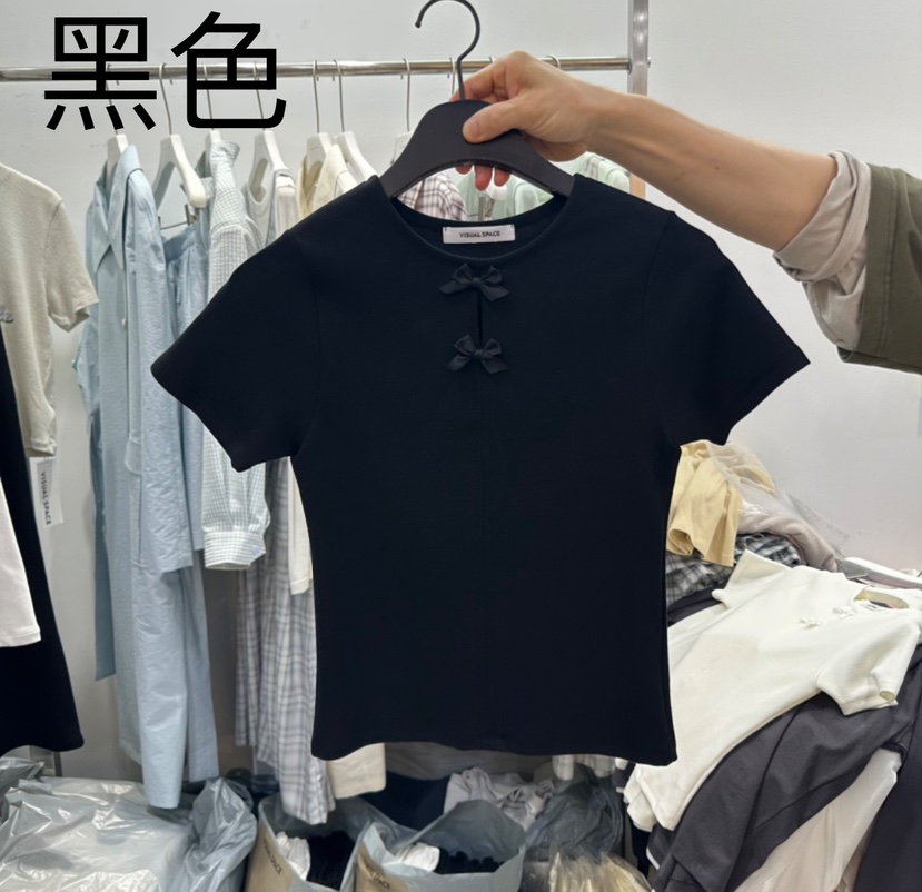 VISUAL SPACE東大門實拍女士新款人氣休閑25春夏T恤蝴蝶結VISUAL SPACET恤圖色2