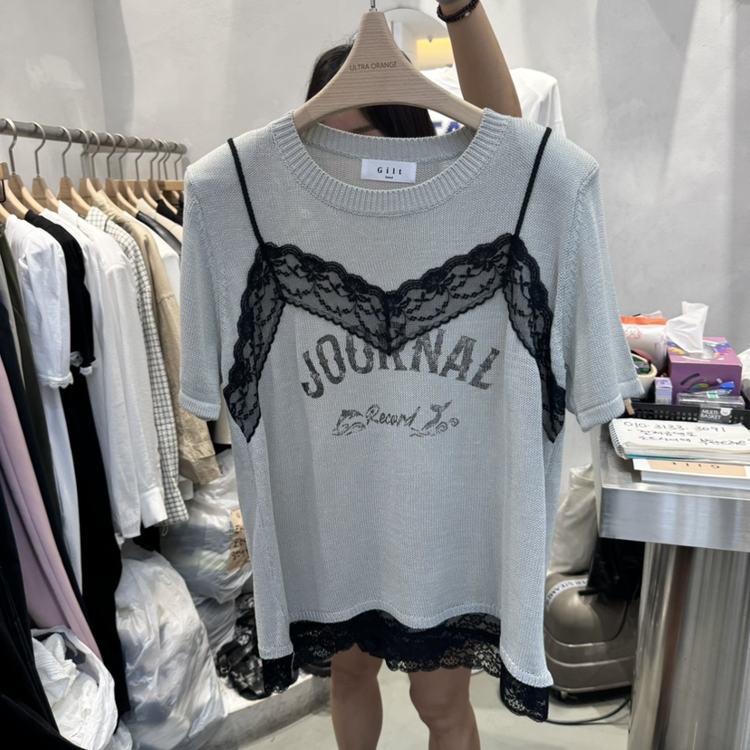 ULTRAORANGE韓國代購女士新品推薦真品25春夏人氣熱賣T恤蕾絲GILT/ULTRAORANGET恤