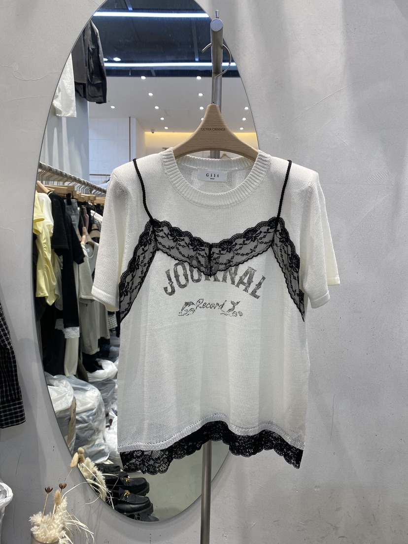 ULTRAORANGE韓國代購女士新品推薦真品25春夏人氣熱賣T恤蕾絲GILT/ULTRAORANGET恤圖色2