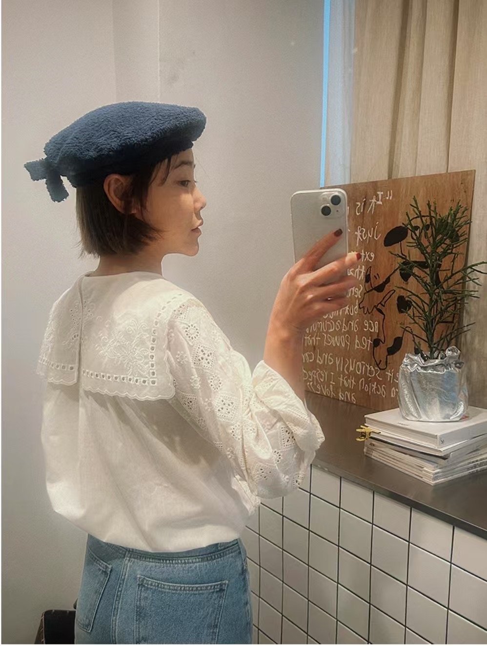 REBORN韓國代購女士新款休閑25春夏真品推薦時尚襯衫蕾絲衫REBORN襯衫/蕾絲衫
