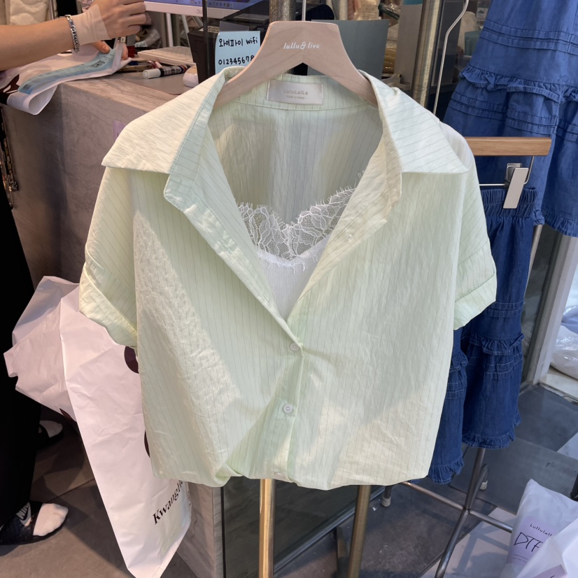 LULULALLA韓國代購女裝新品25春夏熱賣休閑人氣時尚襯衫蕾絲衫LULULALLA襯衫/蕾絲衫圖色1