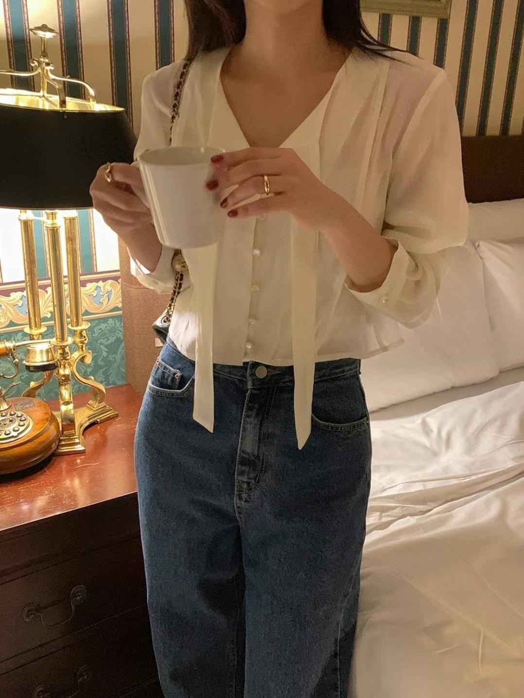 GLOWY直郵韓國代購㊣女裝新品休閑時尚人氣熱賣25春夏襯衫蕾絲衫GLOWY襯衫/蕾絲衫