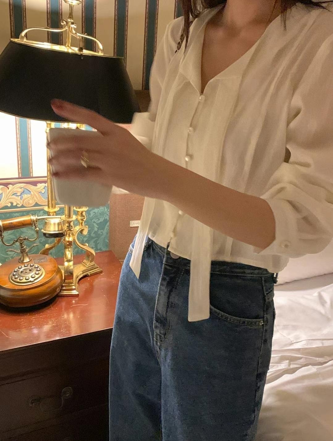 GLOWY直郵韓國代購㊣女裝新品休閑時尚人氣熱賣25春夏襯衫蕾絲衫GLOWY襯衫/蕾絲衫