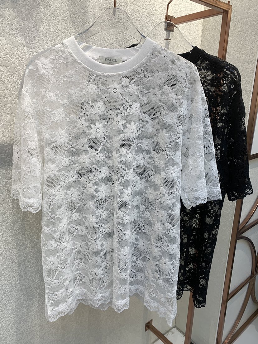 SYMBOL直郵韓國代購㊣女裝新品時尚人氣襯衫蕾絲衫透明蕾絲SYMBOL襯衫/蕾絲衫