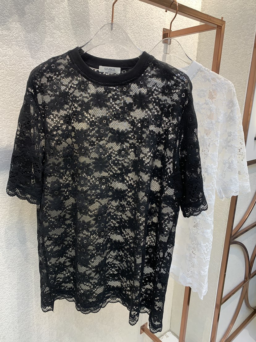 SYMBOL直郵韓國代購㊣女裝新品時尚人氣襯衫蕾絲衫透明蕾絲SYMBOL襯衫/蕾絲衫
