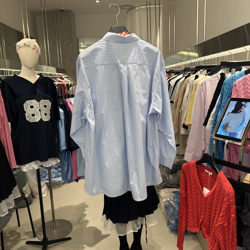 ARTE STUDIO韓國直郵㊣東大門實拍女裝新品時尚襯衫蕾絲衫不含腰帶條紋ARTE STUDIO襯衫/蕾絲衫