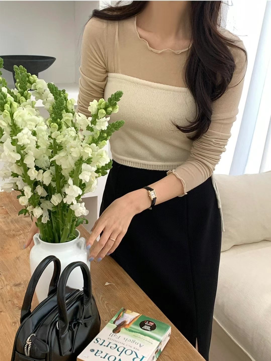 AFARRIER直郵韓國代購㊣女裝新款時尚推薦熱賣25春夏長袖T恤AFARRIER長袖T恤
