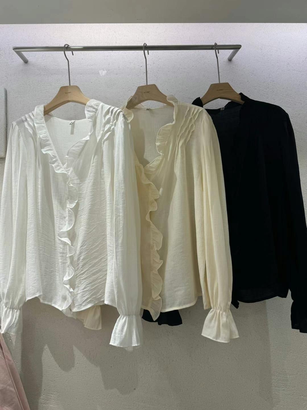 GLOWY直郵韓國代購㊣女裝新品推薦人氣休閑熱賣25春夏襯衫蕾絲衫GLOWY襯衫/蕾絲衫圖色3左三色