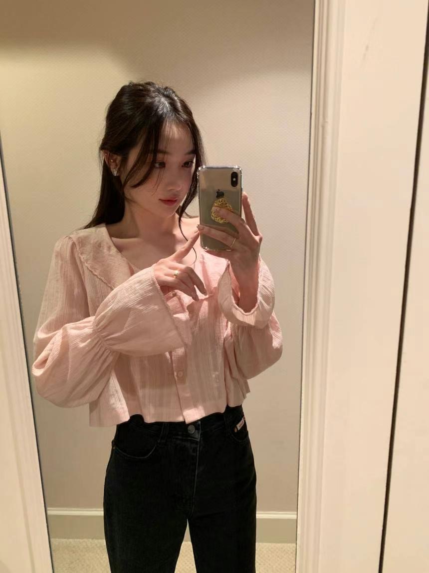 GLOWY韓國㊣直郵東大門代購女裝新款時尚推薦人氣襯衫蕾絲衫GLOWY襯衫/蕾絲衫圖色3