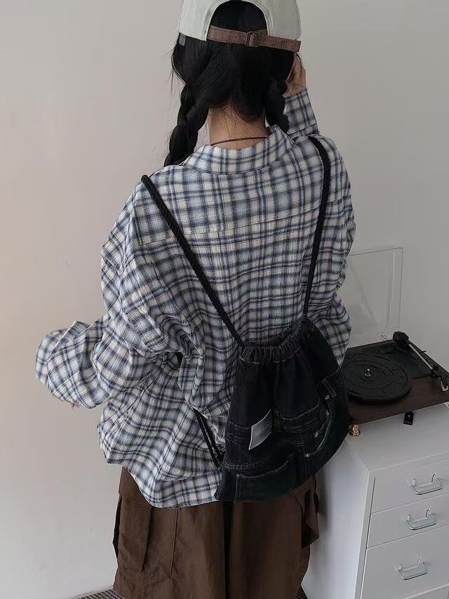 ANSWER東大門實拍女士新款推薦人氣襯衫蕾絲衫男女同款格紋ANSWER襯衫/蕾絲衫