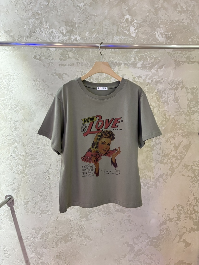 PIN-UP直郵韓國代購㊣女裝新品熱賣人氣時尚25春夏休閑T恤PIN-UPT恤圖色3