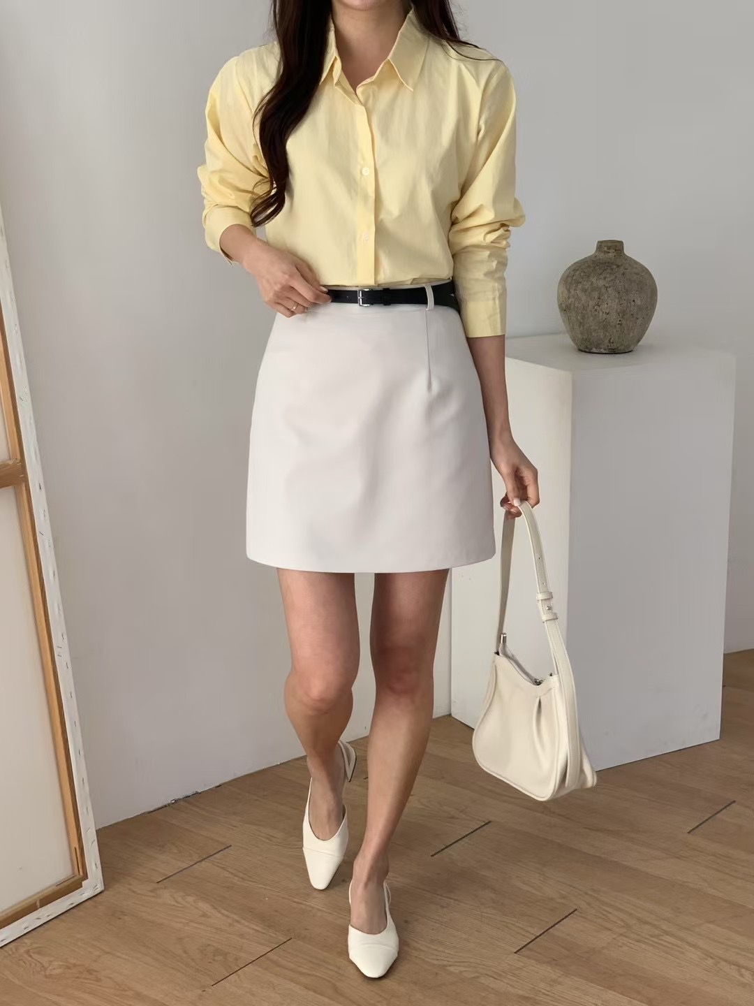 SRAP韓國直郵㊣女裝新品熱賣休閑時尚25春夏人氣短裙含腰帶SRAP短裙