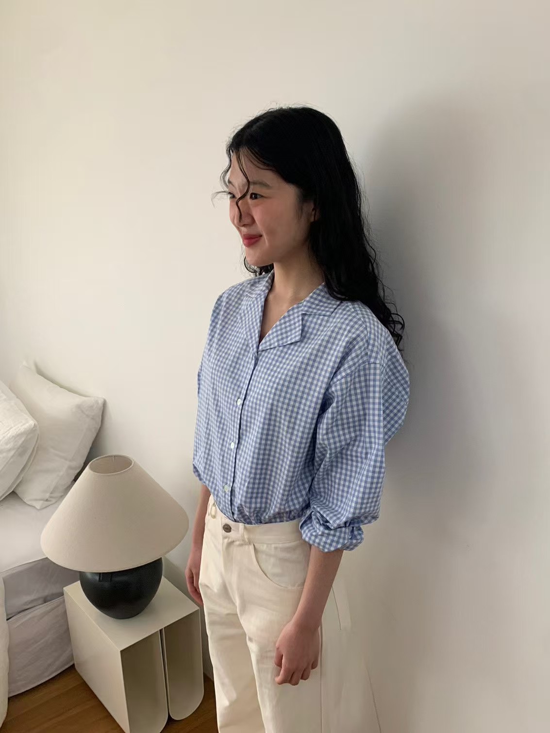 WEATHER韓國㊣直郵東大門代購女裝新款25春夏襯衫蕾絲衫格紋GOBSLMURI-ot襯衫/蕾絲衫