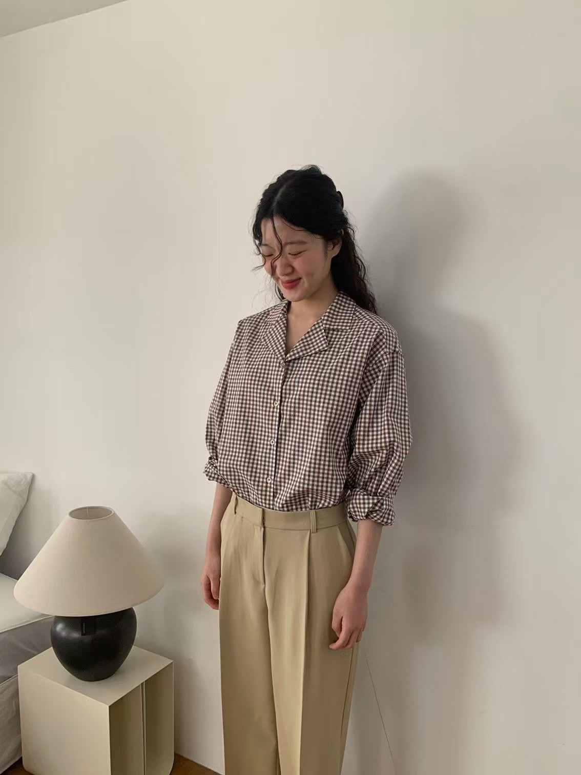 WEATHER韓國㊣直郵東大門代購女裝新款25春夏襯衫蕾絲衫格紋GOBSLMURI-ot襯衫/蕾絲衫