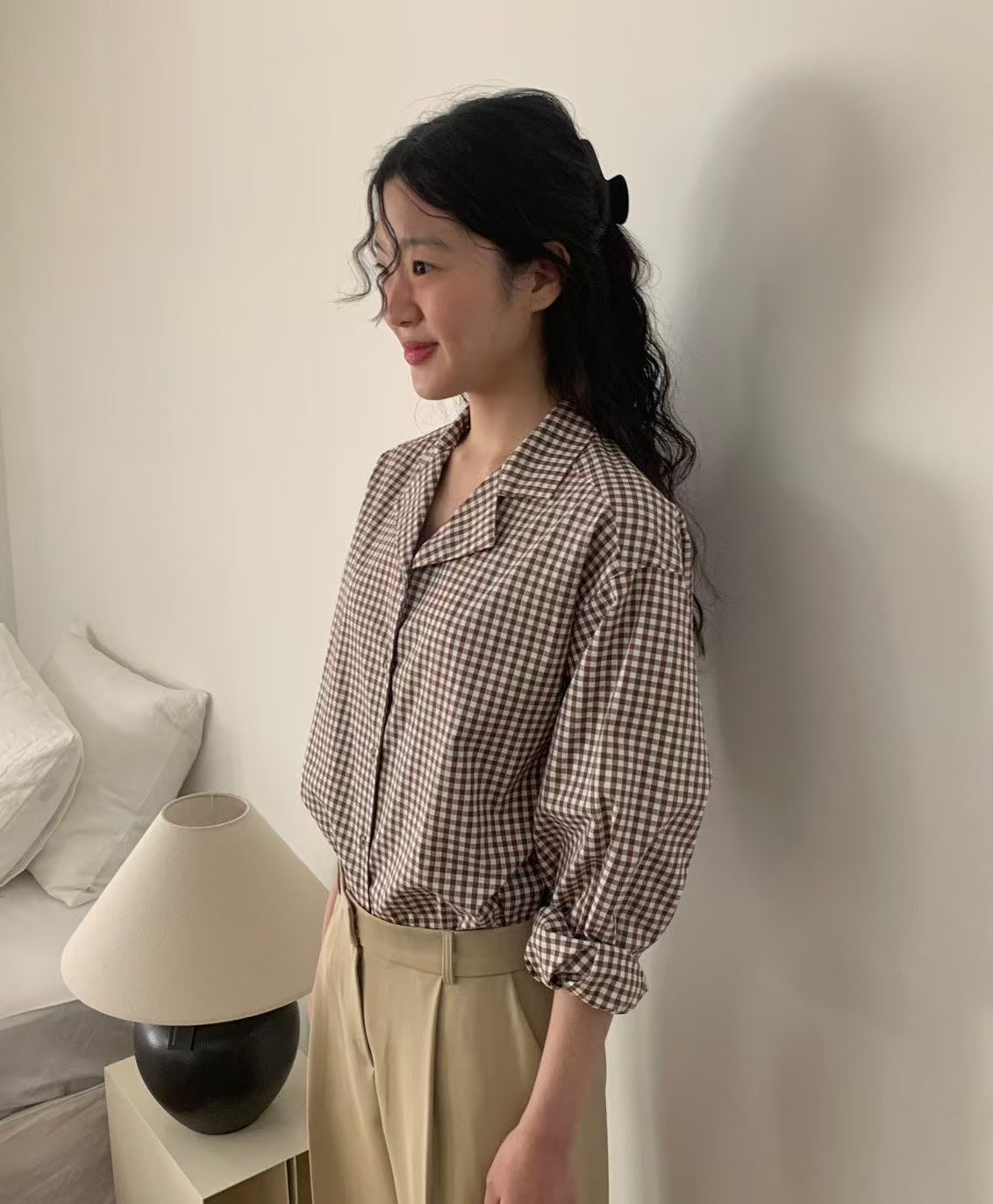 WEATHER韓國㊣直郵東大門代購女裝新款25春夏襯衫蕾絲衫格紋GOBSLMURI-ot襯衫/蕾絲衫