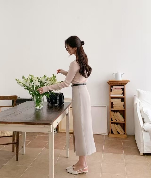 SRAP直郵韓國代購㊣女裝新款時尚25春夏人氣熱賣長裙含腰帶SRAP長裙