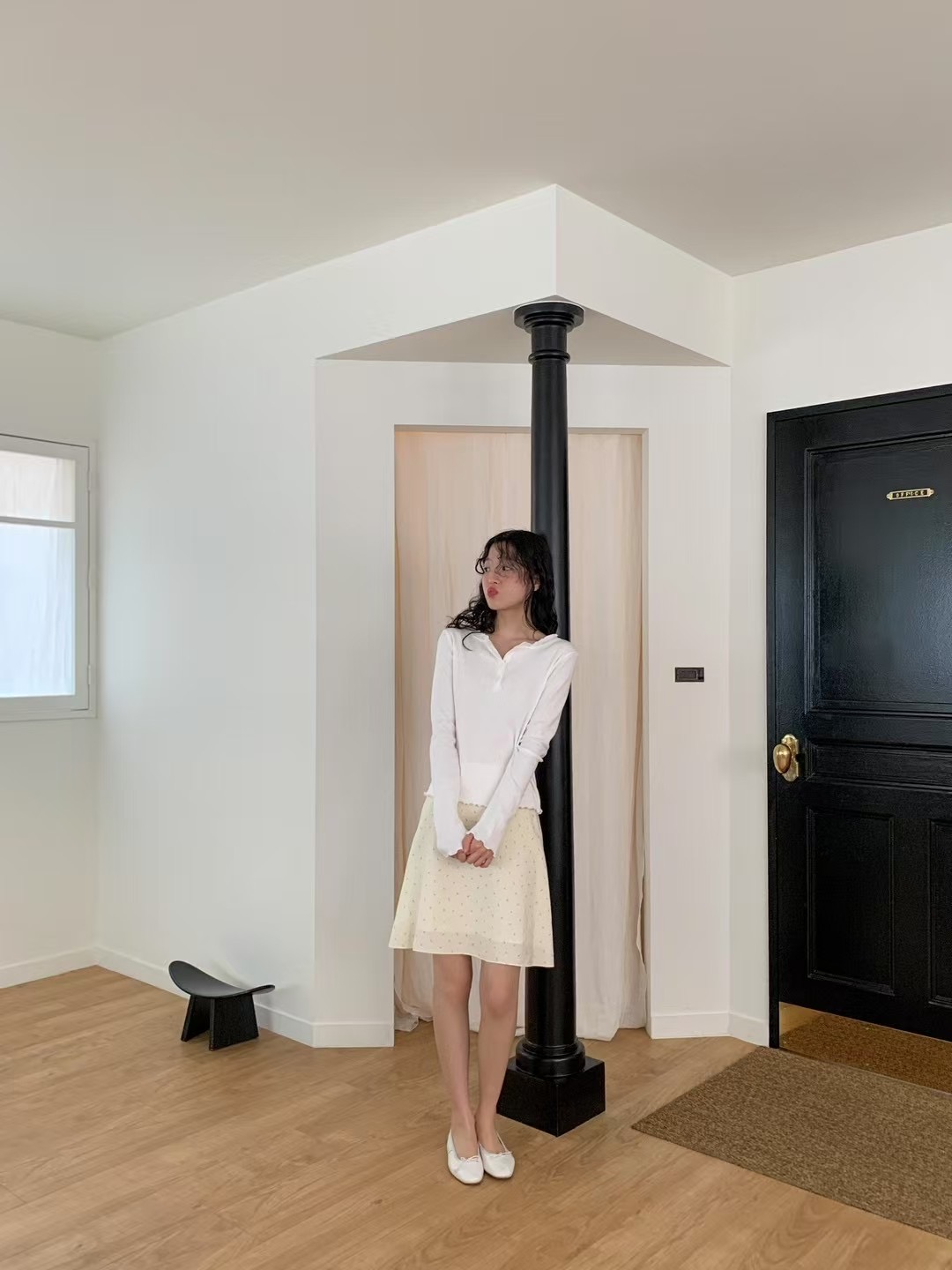 WEATHER韓國直郵㊣女裝新品休閑人氣熱賣長袖T恤荷葉邊紐扣GOBSLMURI-ot長袖T恤