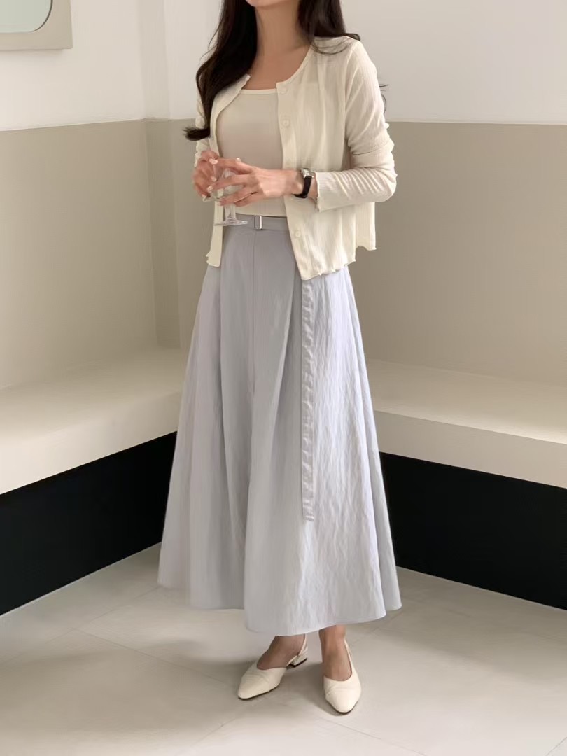 SRAP直郵韓國代購㊣女裝新款人氣推薦休閑熱賣25春夏長裙含腰帶SRAP長裙
