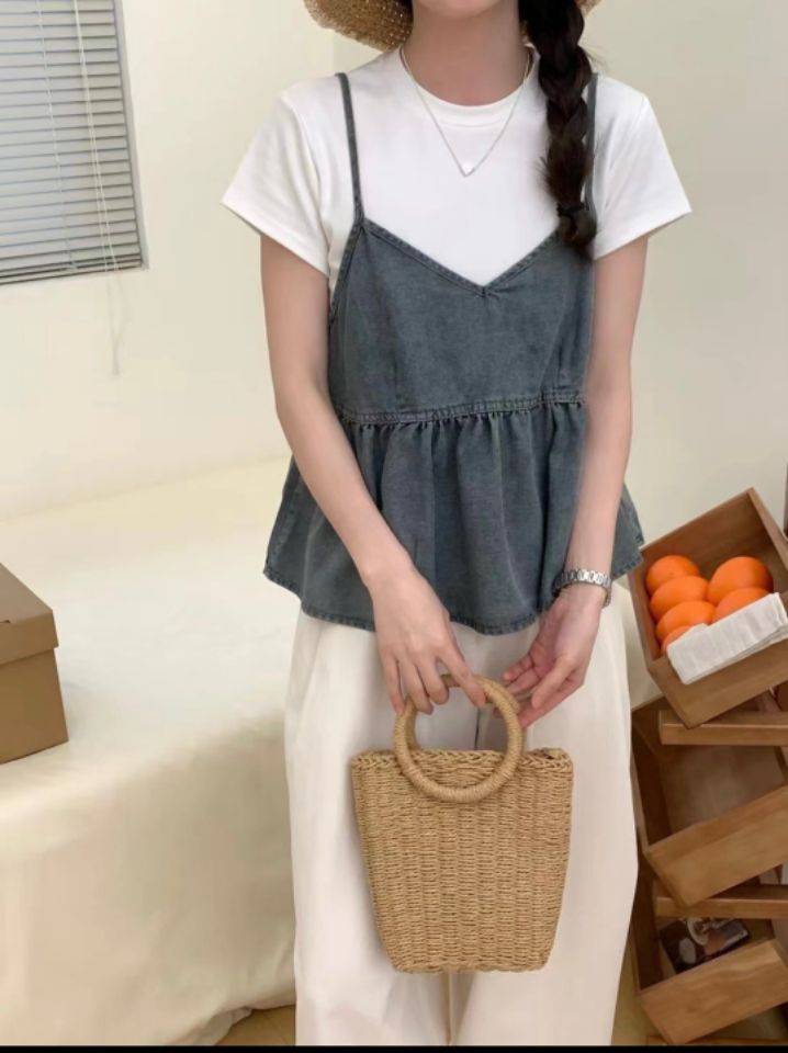 STAY HERE韓國㊣直郵東大門代購女裝新品休閑吊帶背心不含內搭緊身STAY HERE吊帶/背心