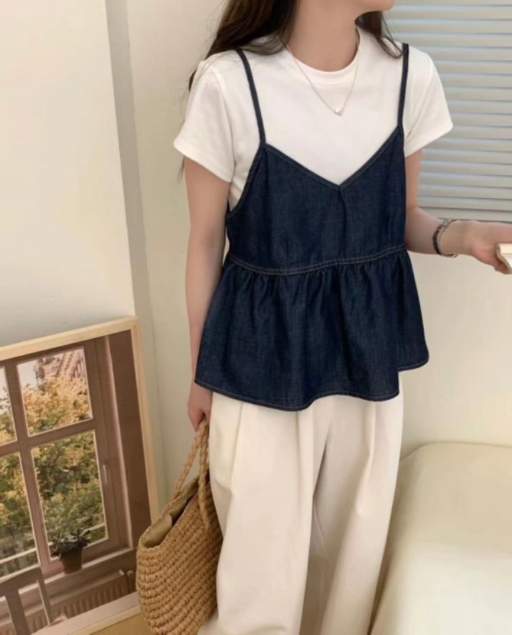 STAY HERE韓國㊣直郵東大門代購女裝新品休閑吊帶背心不含內搭緊身STAY HERE吊帶/背心圖色2