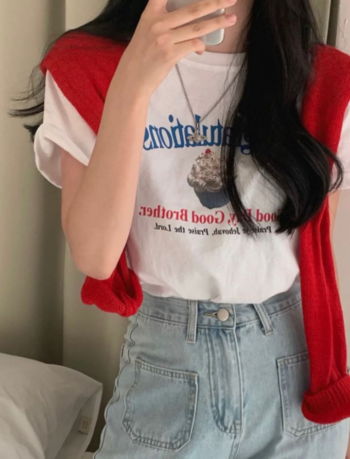 STAY HERE韓國㊣直郵東大門代購女裝新品休閑25春夏人氣T恤STAY HERET恤圖色2
