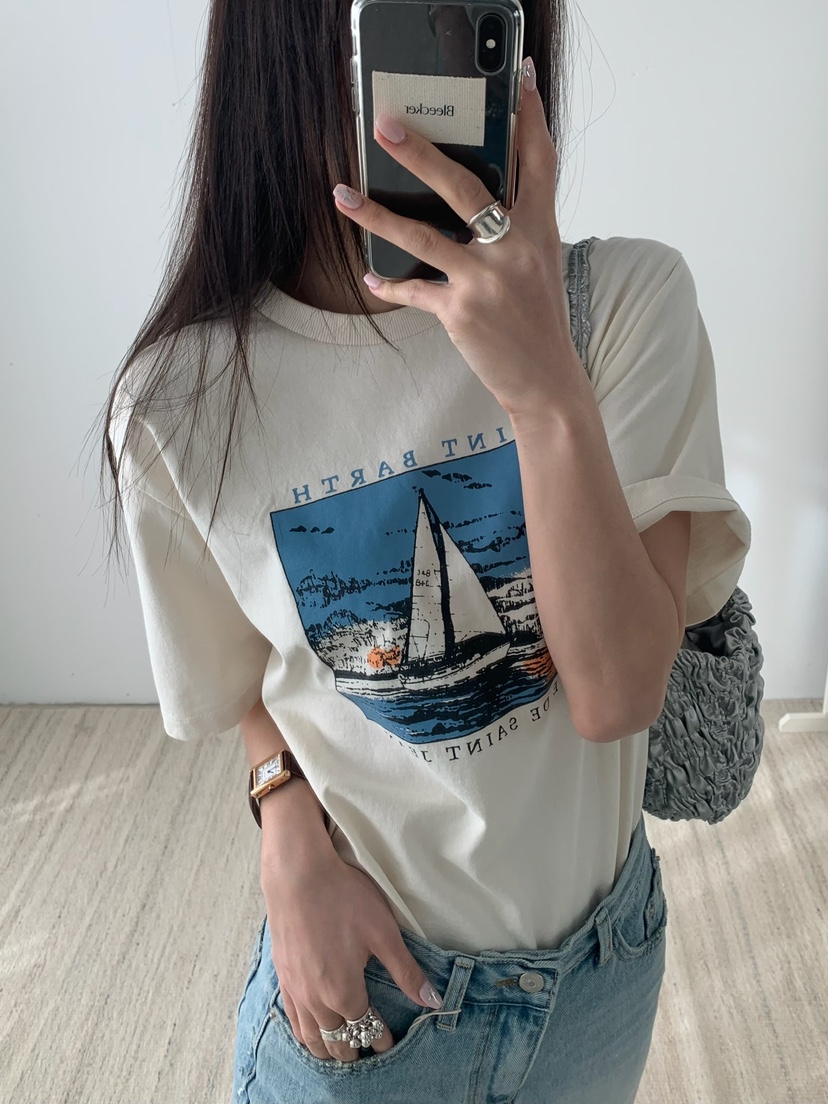 BLEECKER直郵韓國代購㊣女裝新款時尚休閑25春夏推薦熱賣T恤BLEECKERT恤圖色2
