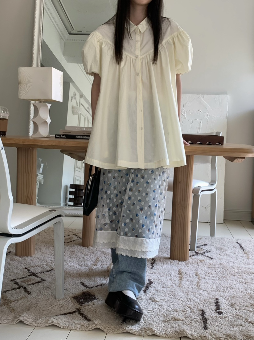 PEBBLE韓國直郵㊣東大門實拍女裝新款熱賣25春夏襯衫蕾絲衫PEBBLE襯衫/蕾絲衫