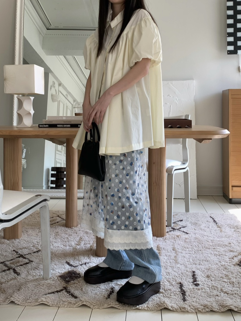 PEBBLE韓國直郵㊣東大門實拍女裝新款熱賣25春夏襯衫蕾絲衫PEBBLE襯衫/蕾絲衫